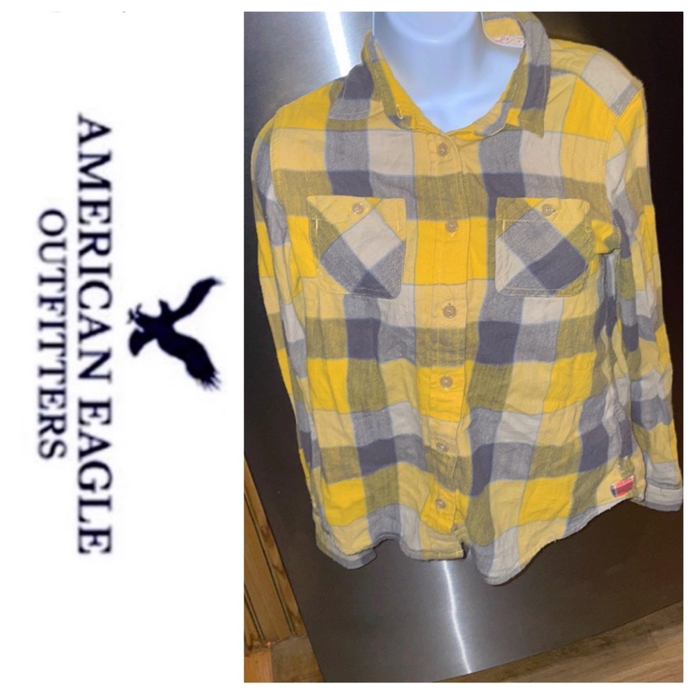 FREE with Purchase‼️ American Eagle Outfitters Flannel🦅 💛🩶🤍 - Picture 3 of 12